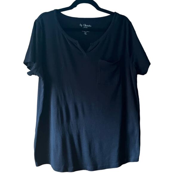 Chico's Tops - Chico's Women's Split Neck Classic Fit T-Shirt Short Sleeve Black Size 3 (XL/16)
